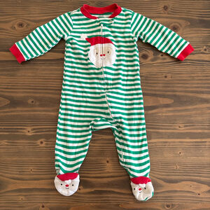 Baby Carter’s Christmas Footie Pajamas Santa Green White 9 Months